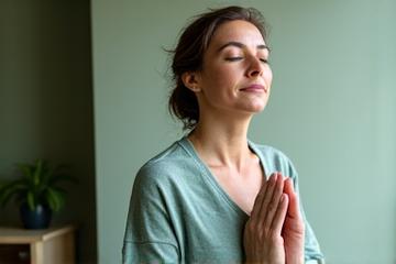 Maria, before and after her wellness transformation, showing her relaxed and stress-free now
