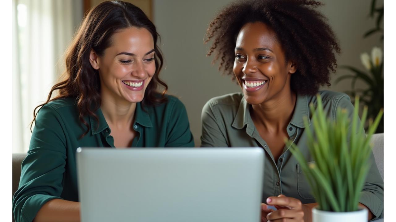 A confident, nurturing female wellness coach smiling during a virtual consultation on a laptop screen, with a client actively listening, symbolizing personalized expert guidance.