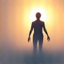 Icon of a person emerging from a fog into sunlight, symbolizing recovery and restoration.