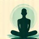 Icon of calm human figure meditating amidst swirling stress lines, symbolizing stress management.