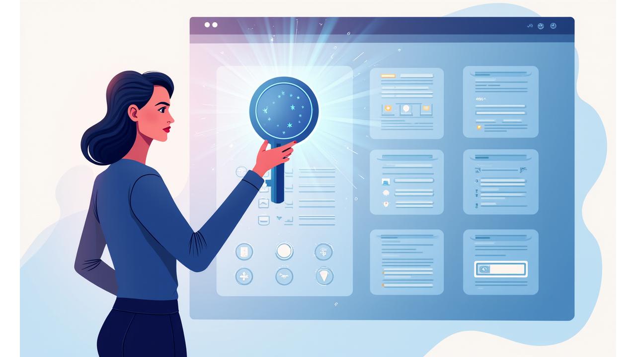 Illustration of a person holding a large key, standing confidently in front of various digital privacy settings and controls on a screen, symbolizing personal data empowerment.