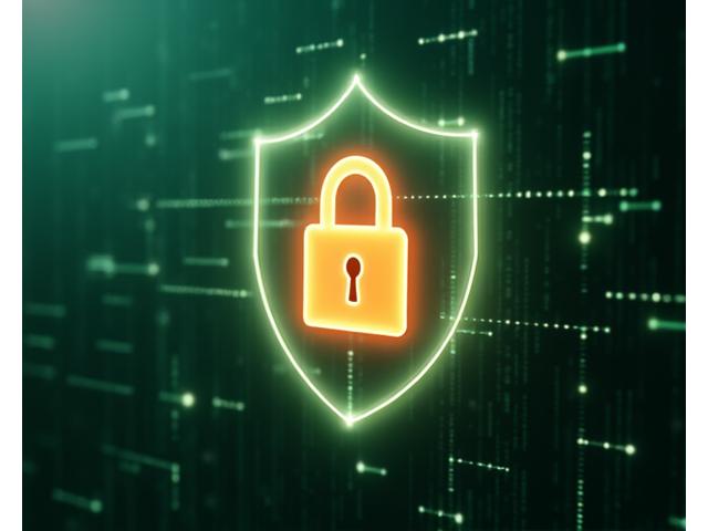 Graphic representation of secure data transfer and privacy locks, emphasizing protection of health data.