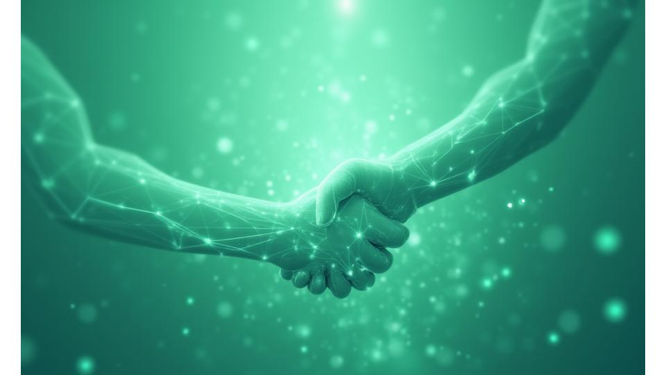 Abstract depiction of digital agreement and secure connection, symbolizing terms and conditions